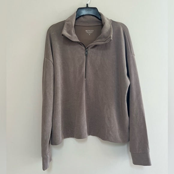 Athleta Seasoft Quarter Zip Long Sleeved Pullover Shirt Light Brown "Pyrite", XL - Picture 2 of 9